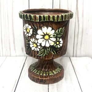 Vintage Josef Originals Brown Tree Daisy Flower Pedestal Planter Vase Japan